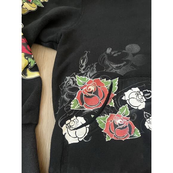 Disney Parks Y2K Black Full Zip Hoodie Women's M Mickey Mouse Rose Tattoo - Picture 2 of 10